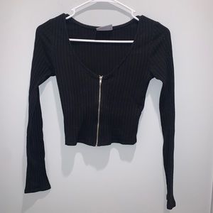 Zipper Long Sleeve Crop Top